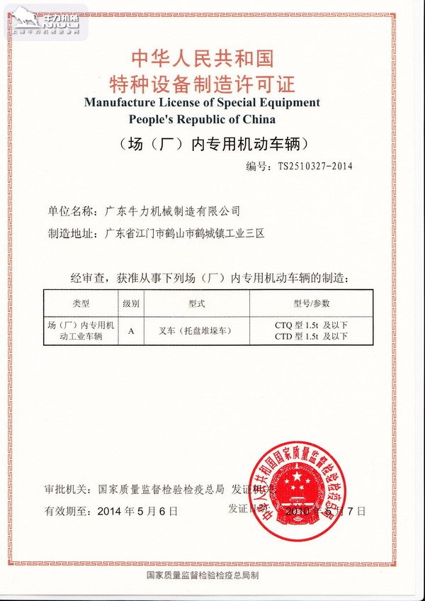 CTQ.CTD制造许可证证书